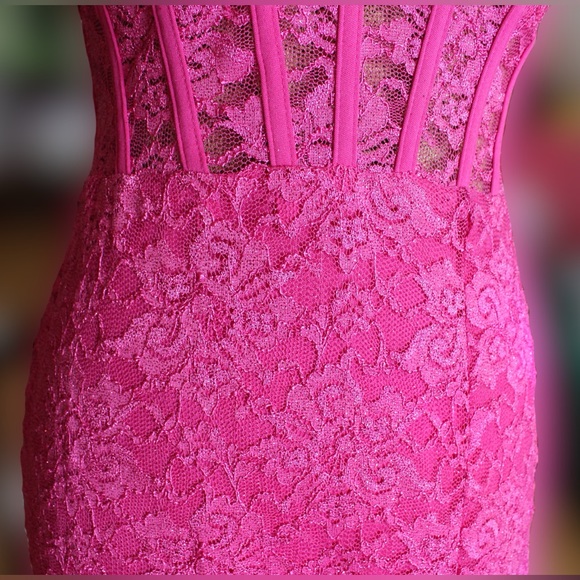 Morgan & Co. | Hot Pink | Corset | Sparkle Lace | Formal Dress | Size: 7 - Picture 3 of 9